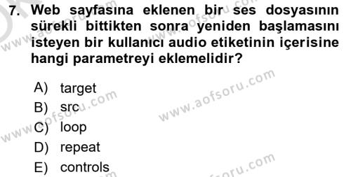 Web Tabanlı Kodlama Dersi 2023 - 2024 Yılı Yaz Okulu Sınavı 7. Soru