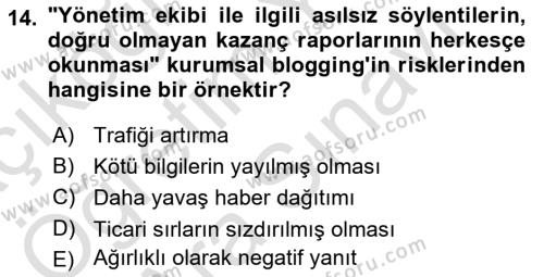 Web Tasarımı Satış ve Pazarlama Dersi 2023 - 2024 Yılı (Vize) Ara Sınavı 14. Soru