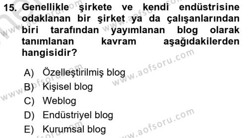 Web Tasarımı Satış ve Pazarlama Dersi 2023 - 2024 Yılı (Vize) Ara Sınavı 15. Soru