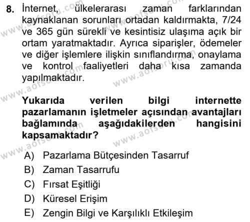 Web Tasarımı Satış ve Pazarlama Dersi 2023 - 2024 Yılı (Vize) Ara Sınavı 8. Soru