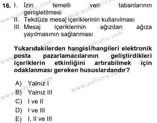 Web Tasarımı Satış ve Pazarlama Dersi 2023 - 2024 Yılı (Final) Dönem Sonu Sınavı 16. Soru