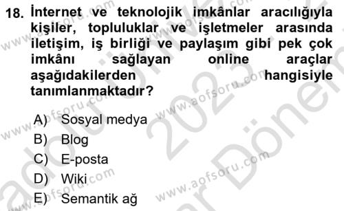 Web Tasarımı Satış ve Pazarlama Dersi 2023 - 2024 Yılı (Final) Dönem Sonu Sınavı 18. Soru