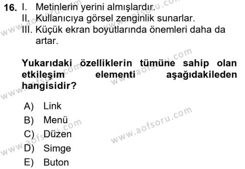 Görsel Web Tasarımı Dersi 2023 - 2024 Yılı Yaz Okulu Sınavı 16. Soru