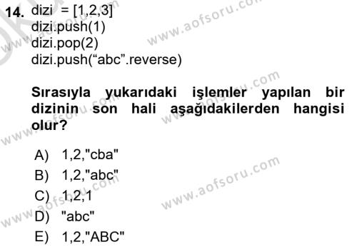 İnternet Tabanlı Programlama Dersi 2020 - 2021 Yılı Yaz Okulu Sınavı 14. Soru