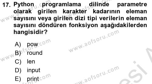 İnternet Tabanlı Programlama Dersi 2020 - 2021 Yılı Yaz Okulu Sınavı 17. Soru