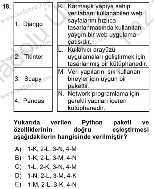 İnternet Tabanlı Programlama Dersi 2020 - 2021 Yılı Yaz Okulu Sınavı 18. Soru