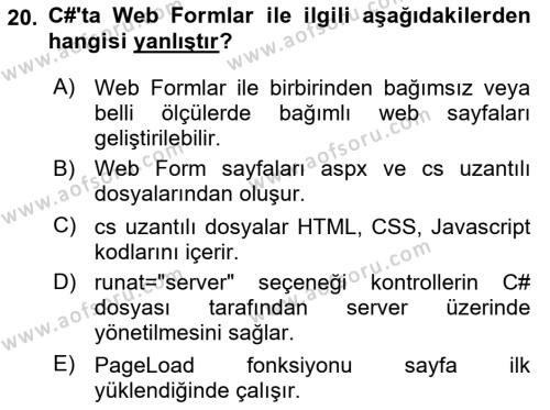 İnternet Tabanlı Programlama Dersi 2020 - 2021 Yılı Yaz Okulu Sınavı 20. Soru