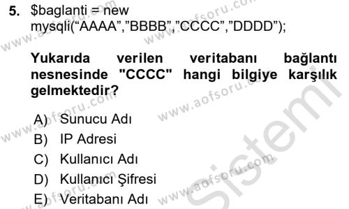 İnternet Tabanlı Programlama Dersi 2020 - 2021 Yılı Yaz Okulu Sınavı 5. Soru