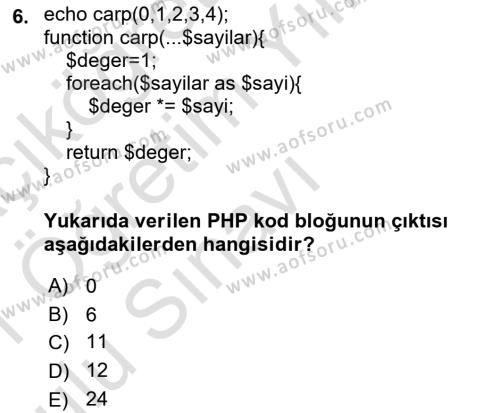 İnternet Tabanlı Programlama Dersi 2020 - 2021 Yılı Yaz Okulu Sınavı 6. Soru