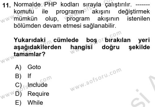 İnternet Tabanlı Programlama Dersi 2021 - 2022 Yılı (Vize) Ara Sınavı 11. Soru