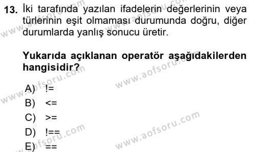 İnternet Tabanlı Programlama Dersi 2021 - 2022 Yılı (Vize) Ara Sınavı 13. Soru