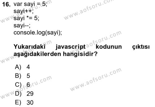 İnternet Tabanlı Programlama Dersi 2021 - 2022 Yılı (Vize) Ara Sınavı 16. Soru