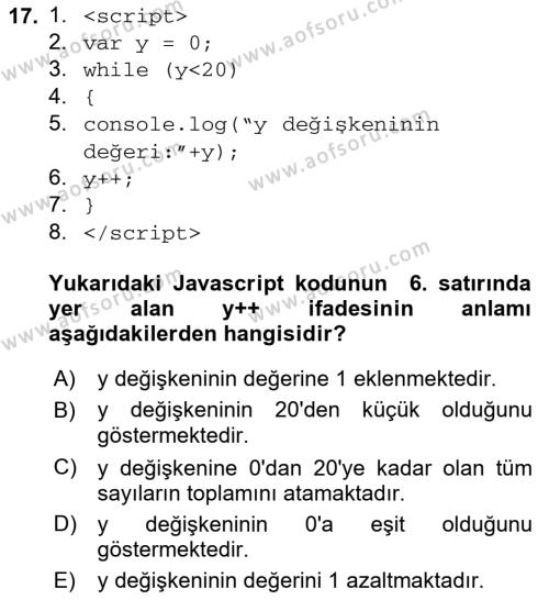 İnternet Tabanlı Programlama Dersi 2021 - 2022 Yılı (Vize) Ara Sınavı 17. Soru