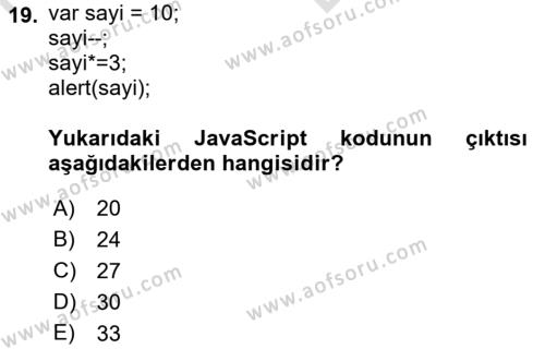 İnternet Tabanlı Programlama Dersi 2021 - 2022 Yılı (Vize) Ara Sınavı 19. Soru