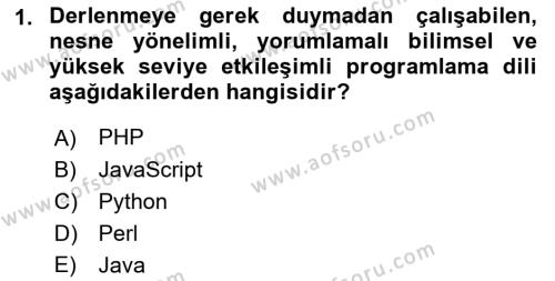 İnternet Tabanlı Programlama Dersi 2021 - 2022 Yılı (Final) Dönem Sonu Sınavı 1. Soru