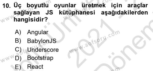 İnternet Tabanlı Programlama Dersi 2021 - 2022 Yılı (Final) Dönem Sonu Sınavı 10. Soru