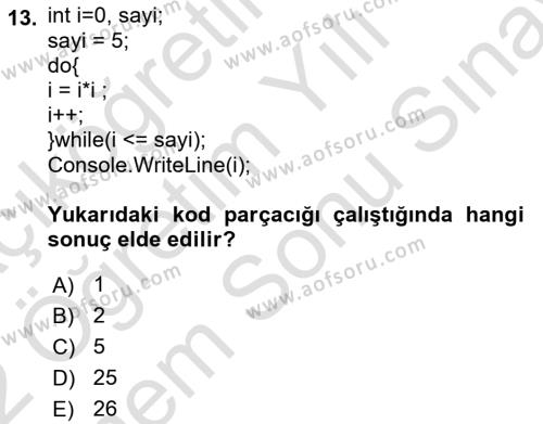 İnternet Tabanlı Programlama Dersi 2021 - 2022 Yılı (Final) Dönem Sonu Sınavı 13. Soru