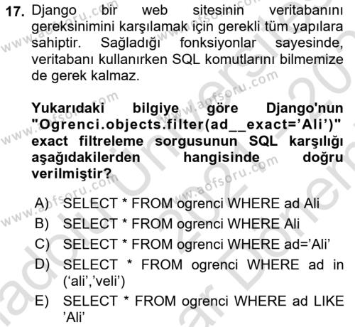 İnternet Tabanlı Programlama Dersi 2021 - 2022 Yılı (Final) Dönem Sonu Sınavı 17. Soru