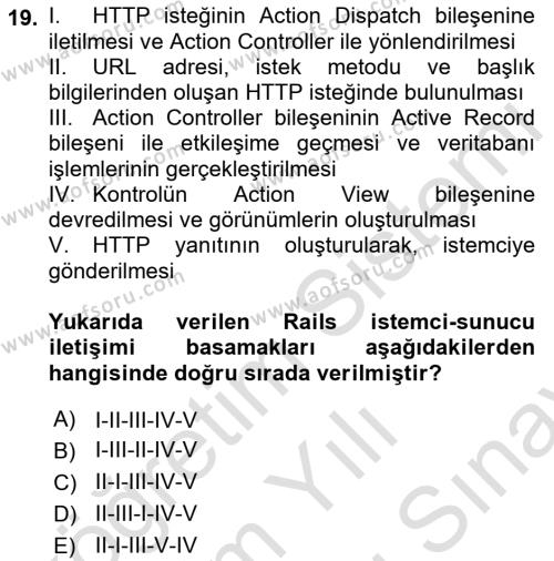 İnternet Tabanlı Programlama Dersi 2021 - 2022 Yılı (Final) Dönem Sonu Sınavı 19. Soru