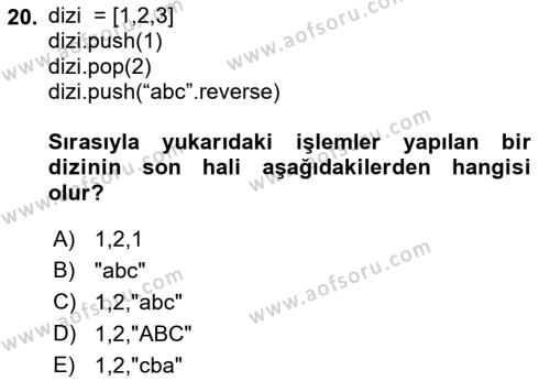 İnternet Tabanlı Programlama Dersi 2021 - 2022 Yılı (Final) Dönem Sonu Sınavı 20. Soru