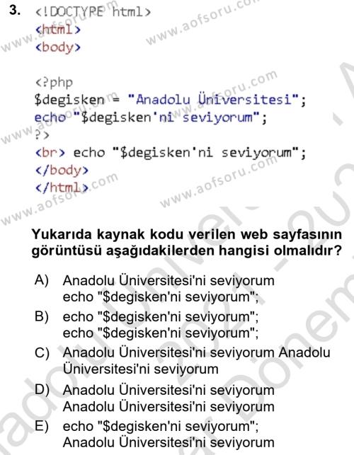 İnternet Tabanlı Programlama Dersi 2021 - 2022 Yılı (Final) Dönem Sonu Sınavı 3. Soru