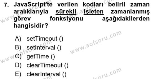 İnternet Tabanlı Programlama Dersi 2021 - 2022 Yılı (Final) Dönem Sonu Sınavı 7. Soru