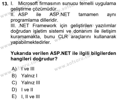 İnternet Tabanlı Programlama Dersi 2021 - 2022 Yılı Yaz Okulu Sınavı 13. Soru