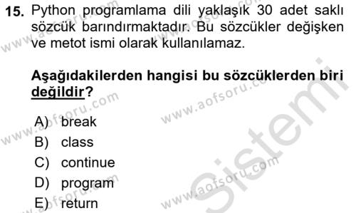 İnternet Tabanlı Programlama Dersi 2021 - 2022 Yılı Yaz Okulu Sınavı 15. Soru