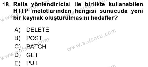 İnternet Tabanlı Programlama Dersi 2021 - 2022 Yılı Yaz Okulu Sınavı 18. Soru