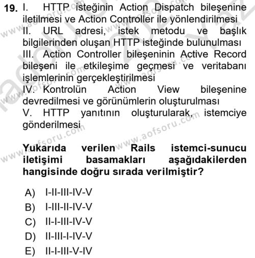 İnternet Tabanlı Programlama Dersi 2021 - 2022 Yılı Yaz Okulu Sınavı 19. Soru