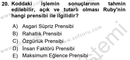 İnternet Tabanlı Programlama Dersi 2021 - 2022 Yılı Yaz Okulu Sınavı 20. Soru