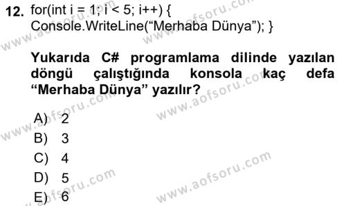 İnternet Tabanlı Programlama Dersi 2022 - 2023 Yılı Yaz Okulu Sınavı 12. Soru