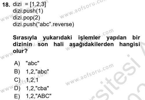 İnternet Tabanlı Programlama Dersi 2022 - 2023 Yılı Yaz Okulu Sınavı 18. Soru