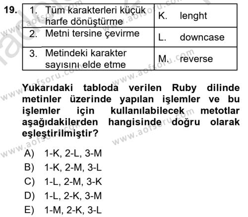 İnternet Tabanlı Programlama Dersi 2022 - 2023 Yılı Yaz Okulu Sınavı 19. Soru