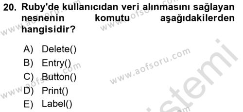 İnternet Tabanlı Programlama Dersi 2022 - 2023 Yılı Yaz Okulu Sınavı 20. Soru