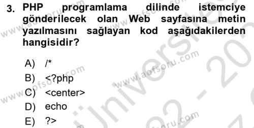 İnternet Tabanlı Programlama Dersi 2022 - 2023 Yılı Yaz Okulu Sınavı 3. Soru