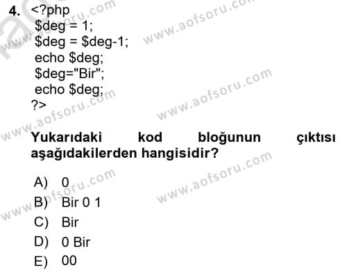 İnternet Tabanlı Programlama Dersi 2022 - 2023 Yılı Yaz Okulu Sınavı 4. Soru