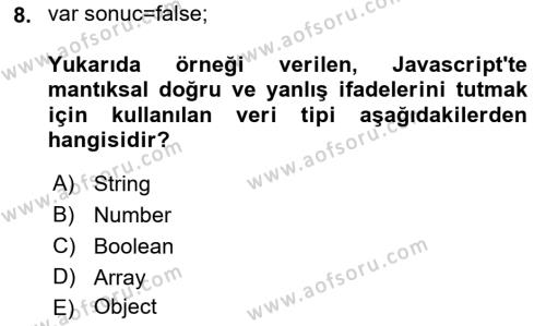 İnternet Tabanlı Programlama Dersi 2022 - 2023 Yılı Yaz Okulu Sınavı 8. Soru