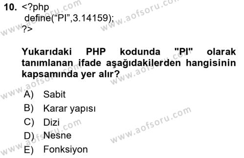 İnternet Tabanlı Programlama Dersi 2023 - 2024 Yılı (Vize) Ara Sınavı 10. Soru