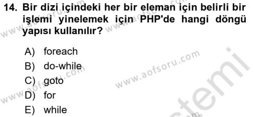 İnternet Tabanlı Programlama Dersi 2023 - 2024 Yılı (Vize) Ara Sınavı 14. Soru