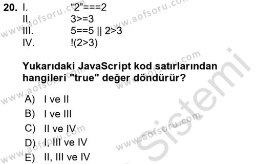 İnternet Tabanlı Programlama Dersi 2023 - 2024 Yılı (Vize) Ara Sınavı 20. Soru