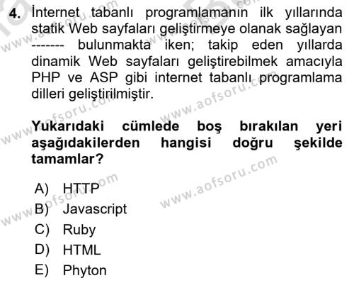 İnternet Tabanlı Programlama Dersi 2023 - 2024 Yılı (Vize) Ara Sınavı 4. Soru