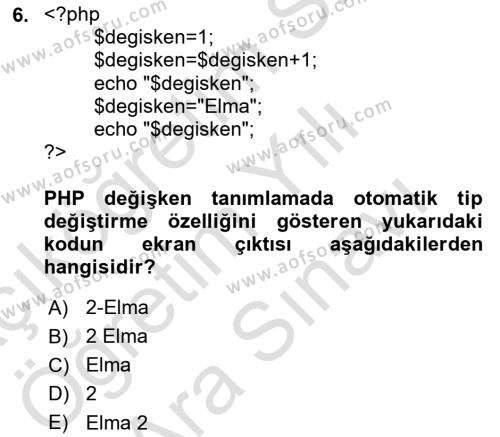 İnternet Tabanlı Programlama Dersi 2023 - 2024 Yılı (Vize) Ara Sınavı 6. Soru