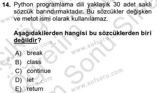 İnternet Tabanlı Programlama Dersi 2023 - 2024 Yılı (Final) Dönem Sonu Sınavı 14. Soru