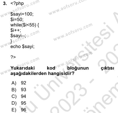 İnternet Tabanlı Programlama Dersi 2023 - 2024 Yılı (Final) Dönem Sonu Sınavı 3. Soru