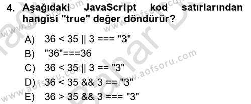 İnternet Tabanlı Programlama Dersi 2023 - 2024 Yılı (Final) Dönem Sonu Sınavı 4. Soru