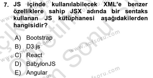 İnternet Tabanlı Programlama Dersi 2023 - 2024 Yılı (Final) Dönem Sonu Sınavı 7. Soru