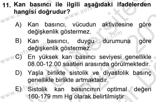 Yaşlılarda Görülebilecek Sorunlar Ve Bakım Hizmetleri Dersi 2023 - 2024 Yılı (Vize) Ara Sınavı 11. Soru