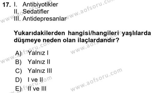 Yaşlılarda Görülebilecek Sorunlar Ve Bakım Hizmetleri Dersi 2023 - 2024 Yılı (Vize) Ara Sınavı 17. Soru