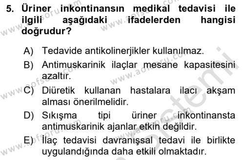 Yaşlılarda Görülebilecek Sorunlar Ve Bakım Hizmetleri Dersi 2023 - 2024 Yılı (Vize) Ara Sınavı 5. Soru